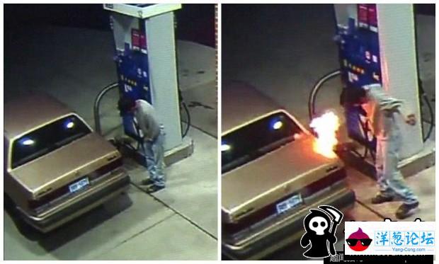 男子在加油站用打火机烧车上蜘蛛 将汽车引燃(1)