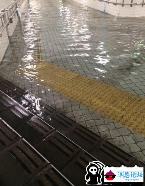 台风使积水倒灌 日本地下通道变游泳池(3)