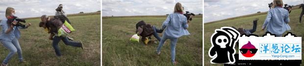 匈牙利女摄像师故意伸脚绊倒抱孩子难民(5)