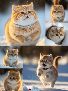 可爱小猫咪第一次见到雪